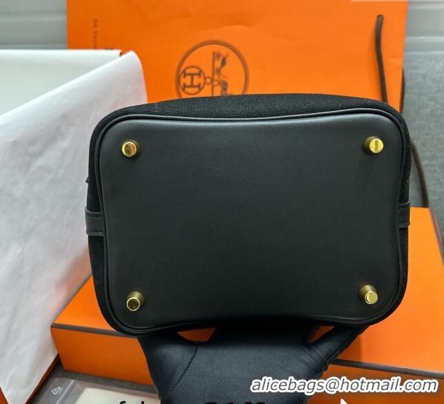 New Style Hermes Cargo Picotin Lock Bag 18cm in Swift Leather and Canvas H1524 Black/Gold