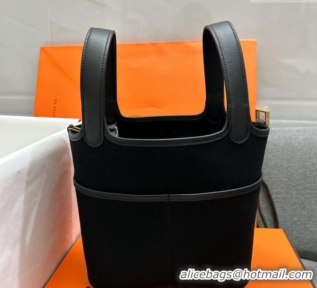 New Style Hermes Cargo Picotin Lock Bag 18cm in Swift Leather and Canvas H1524 Black/Gold