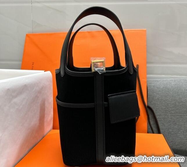 New Style Hermes Cargo Picotin Lock Bag 18cm in Swift Leather and Canvas H1524 Black/Gold