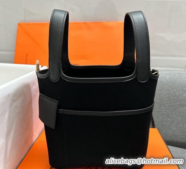 New Style Hermes Cargo Picotin Lock Bag 18cm in Swift Leather and Canvas H1524 Black/Gold