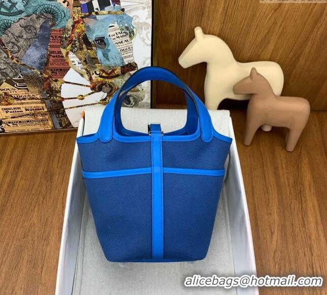 Top Quality Hermes Cargo Picotin Lock Bag 18cm in Swift Leather and Canvas H1524 Blue