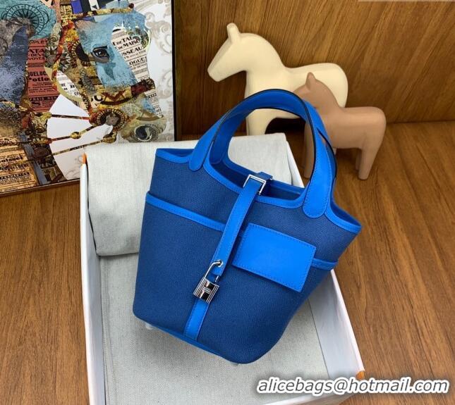 Top Quality Hermes Cargo Picotin Lock Bag 18cm in Swift Leather and Canvas H1524 Blue