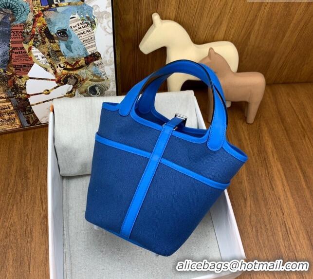 Top Quality Hermes Cargo Picotin Lock Bag 18cm in Swift Leather and Canvas H1524 Blue