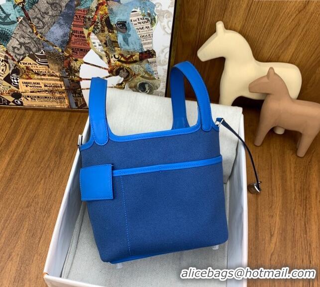 Top Quality Hermes Cargo Picotin Lock Bag 18cm in Swift Leather and Canvas H1524 Blue