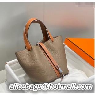 Top Quality Hermes Picotin Lock Bag 18cm in Patchwork Grained Leather H6015 Elephant Grey/Brown