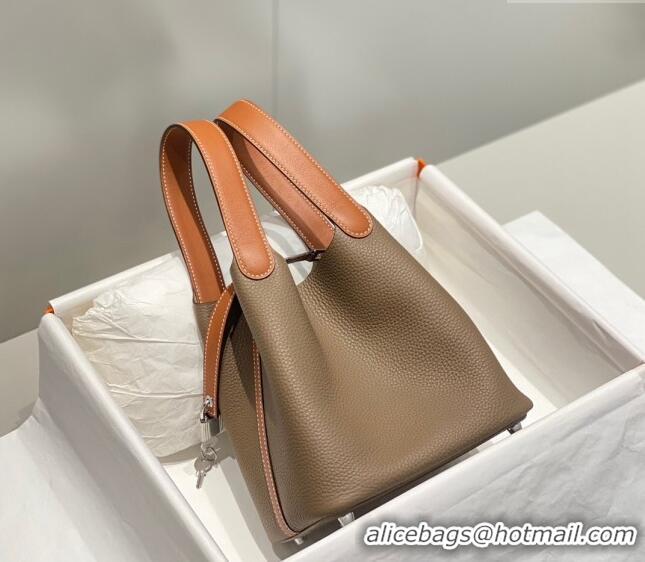 Top Quality Hermes Picotin Lock Bag 18cm in Patchwork Grained Leather H6015 Elephant Grey/Brown