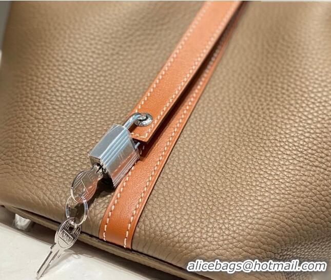 Top Quality Hermes Picotin Lock Bag 18cm in Patchwork Grained Leather H6015 Elephant Grey/Brown