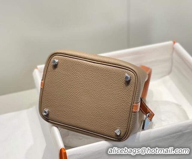 Top Quality Hermes Picotin Lock Bag 18cm in Patchwork Grained Leather H6015 Elephant Grey/Brown