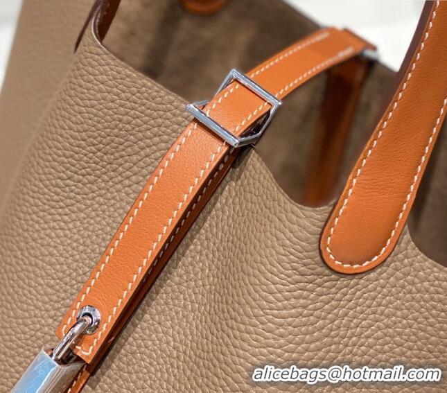 Top Quality Hermes Picotin Lock Bag 18cm in Patchwork Grained Leather H6015 Elephant Grey/Brown