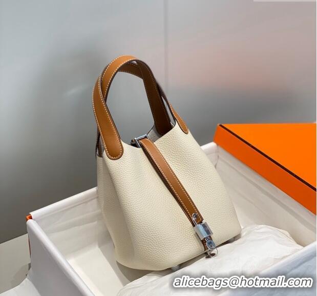 Promotional Hermes Picotin Lock Bag 18cm in Patchwork Grained Leather H6015 Cream White/Brown