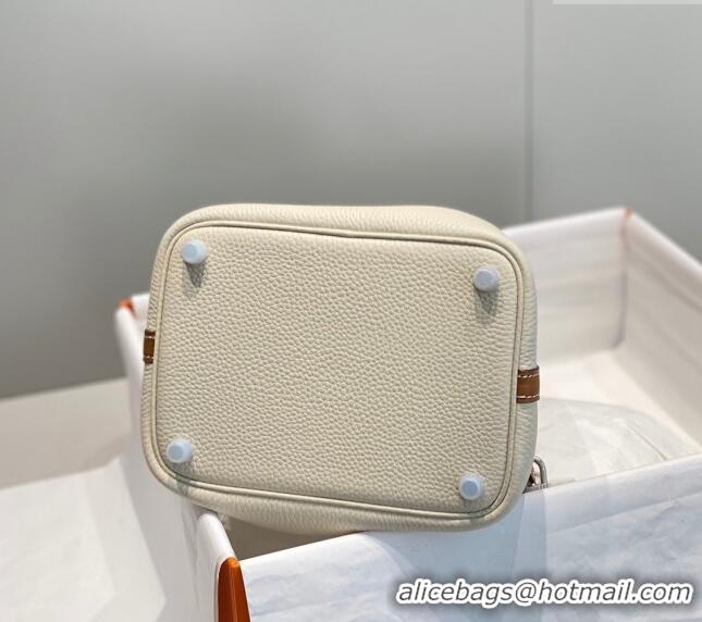 Promotional Hermes Picotin Lock Bag 18cm in Patchwork Grained Leather H6015 Cream White/Brown