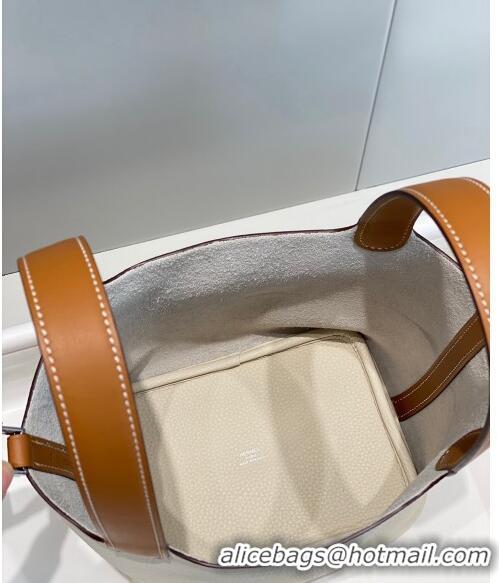 Promotional Hermes Picotin Lock Bag 18cm in Patchwork Grained Leather H6015 Cream White/Brown