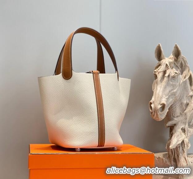 Promotional Hermes Picotin Lock Bag 18cm in Patchwork Grained Leather H6015 Cream White/Brown