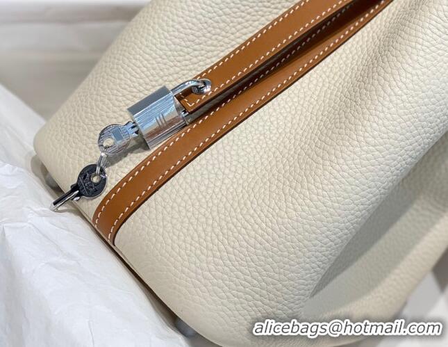 Promotional Hermes Picotin Lock Bag 18cm in Patchwork Grained Leather H6015 Cream White/Brown