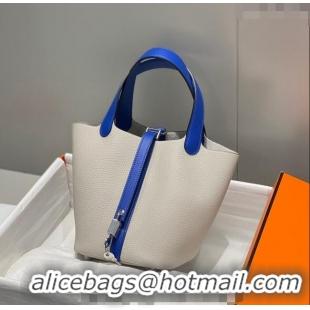 Buy Discount Hermes Picotin Lock Bag 18cm in Patchwork Grained Leather H6015 Pearly Grey/Electric Blue