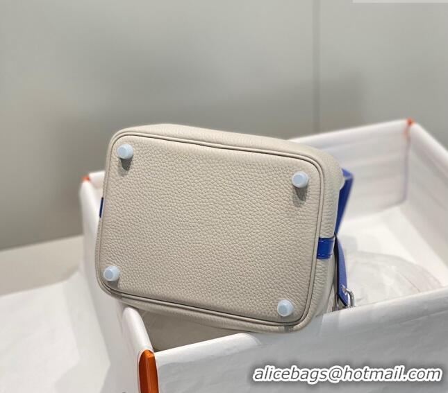 Buy Discount Hermes Picotin Lock Bag 18cm in Patchwork Grained Leather H6015 Pearly Grey/Electric Blue