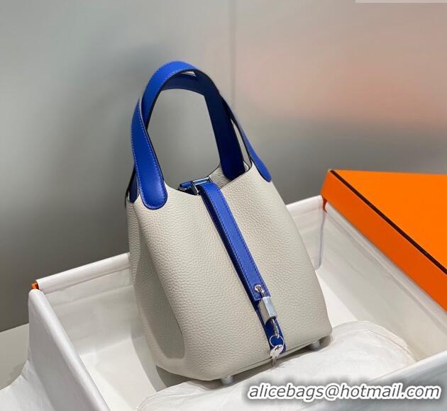 Buy Discount Hermes Picotin Lock Bag 18cm in Patchwork Grained Leather H6015 Pearly Grey/Electric Blue