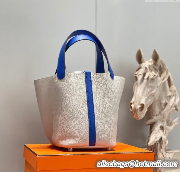 Buy Discount Hermes Picotin Lock Bag 18cm in Patchwork Grained Leather H6015 Pearly Grey/Electric Blue