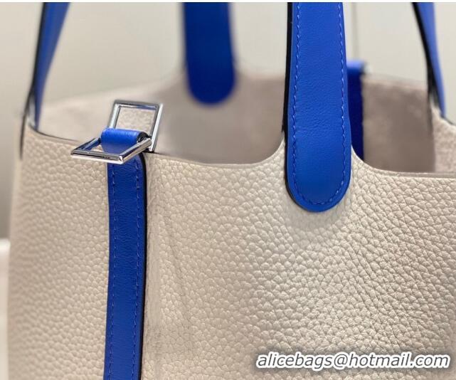 Buy Discount Hermes Picotin Lock Bag 18cm in Patchwork Grained Leather H6015 Pearly Grey/Electric Blue