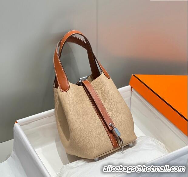 Grade Design Hermes Picotin Lock Bag 18cm in Patchwork Grained Leather H6015 Coat Beige/Brown