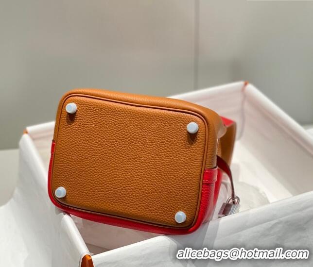 Best Quality Hermes Picotin Lock Bag 18cm in Patchwork Grained Leather H6015 Red/Brown