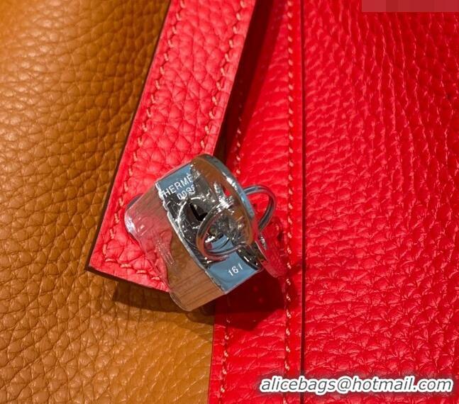 Best Quality Hermes Picotin Lock Bag 18cm in Patchwork Grained Leather H6015 Red/Brown