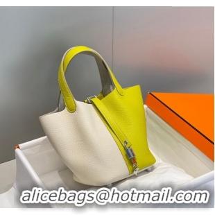 Super Quality Hermes Picotin Lock Bag 18cm in Patchwork Grained Leather Cream H6015 White/Lemon Yellow