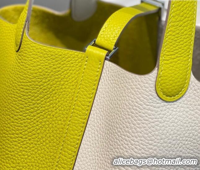 Super Quality Hermes Picotin Lock Bag 18cm in Patchwork Grained Leather Cream H6015 White/Lemon Yellow