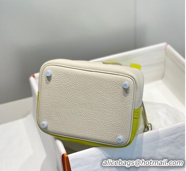 Super Quality Hermes Picotin Lock Bag 18cm in Patchwork Grained Leather Cream H6015 White/Lemon Yellow