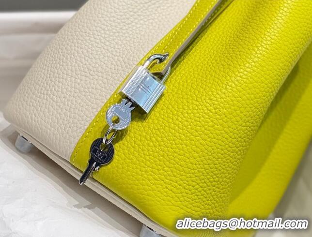 Super Quality Hermes Picotin Lock Bag 18cm in Patchwork Grained Leather Cream H6015 White/Lemon Yellow