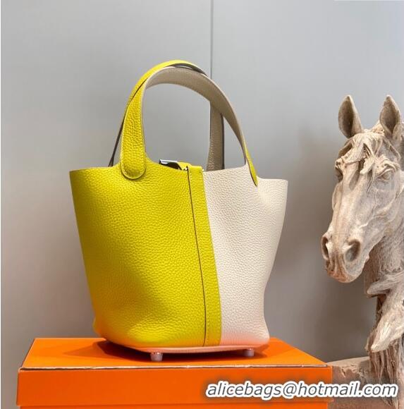 Super Quality Hermes Picotin Lock Bag 18cm in Patchwork Grained Leather Cream H6015 White/Lemon Yellow