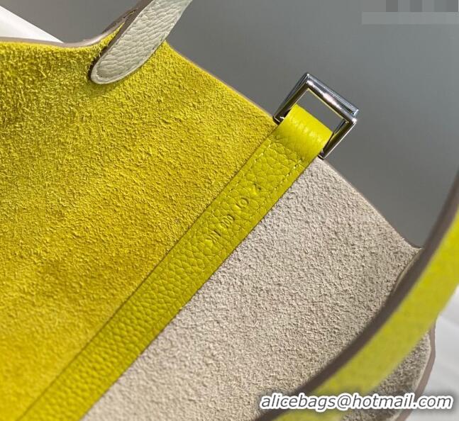 Super Quality Hermes Picotin Lock Bag 18cm in Patchwork Grained Leather Cream H6015 White/Lemon Yellow