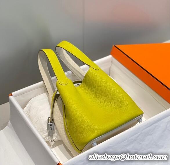 Super Quality Hermes Picotin Lock Bag 18cm in Patchwork Grained Leather Cream H6015 White/Lemon Yellow