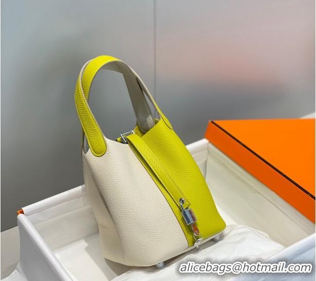 Super Quality Hermes Picotin Lock Bag 18cm in Patchwork Grained Leather Cream H6015 White/Lemon Yellow