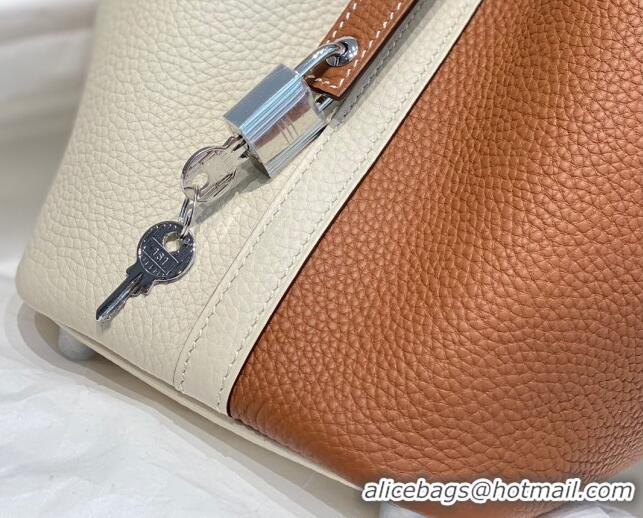 Big Discount Hermes Picotin Lock Bag 18cm in Patchwork Grained Leather H6015 Cream White/Brown