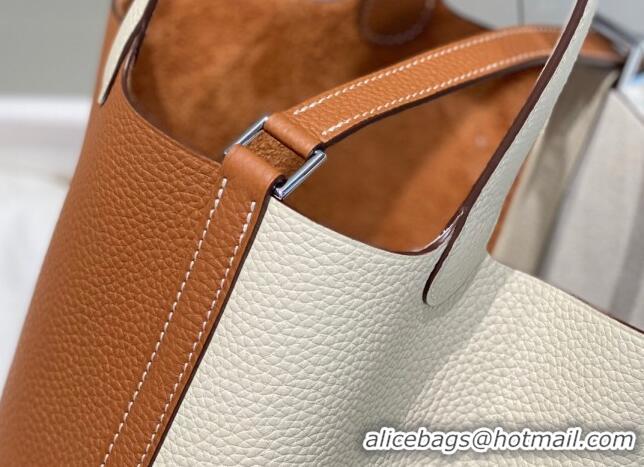 Big Discount Hermes Picotin Lock Bag 18cm in Patchwork Grained Leather H6015 Cream White/Brown