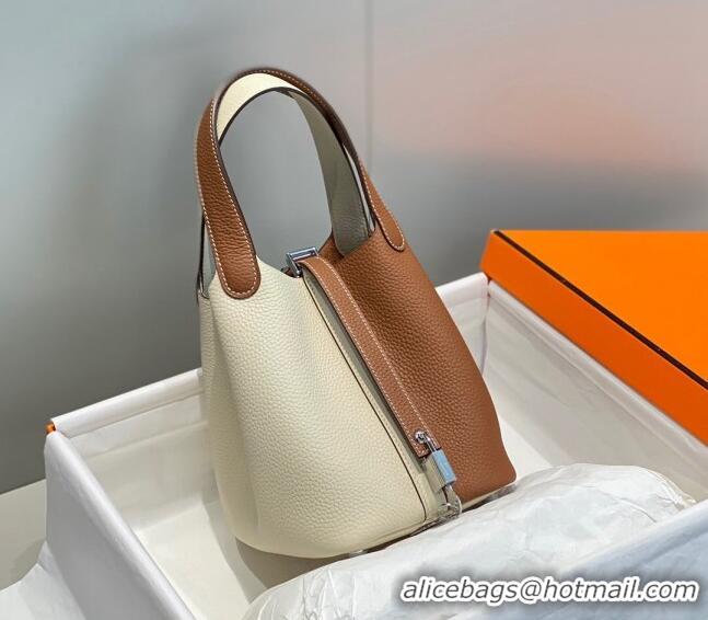 Big Discount Hermes Picotin Lock Bag 18cm in Patchwork Grained Leather H6015 Cream White/Brown