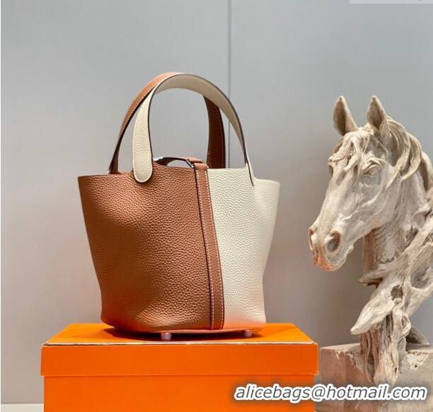 Big Discount Hermes Picotin Lock Bag 18cm in Patchwork Grained Leather H6015 Cream White/Brown