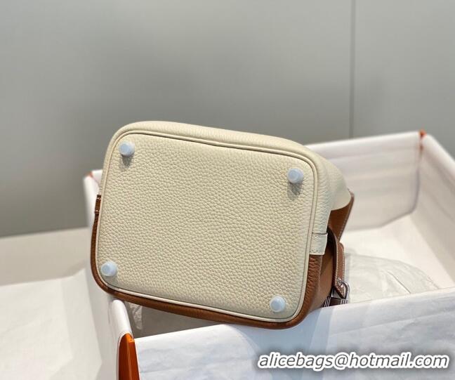 Big Discount Hermes Picotin Lock Bag 18cm in Patchwork Grained Leather H6015 Cream White/Brown