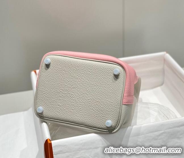 Low Price Hermes Picotin Lock Bag 18cm in Patchwork Grained Leather H6015 Pearly Grey/Cream Pink