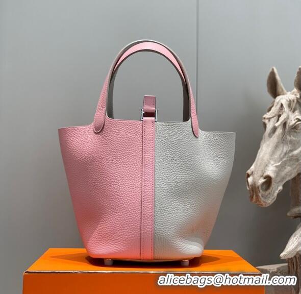 Low Price Hermes Picotin Lock Bag 18cm in Patchwork Grained Leather H6015 Pearly Grey/Cream Pink