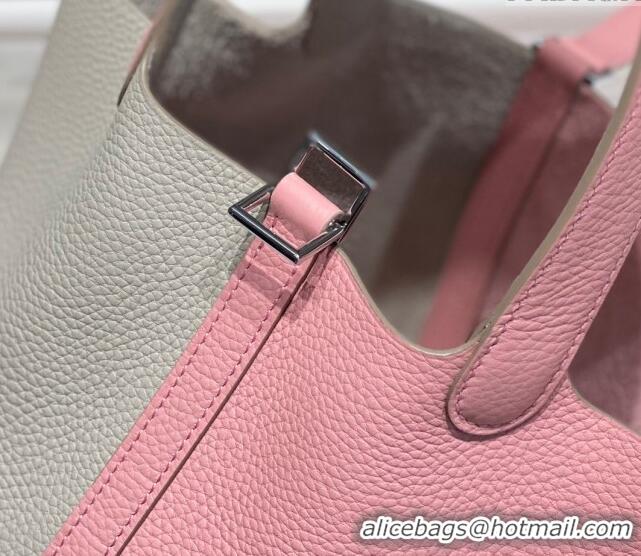 Low Price Hermes Picotin Lock Bag 18cm in Patchwork Grained Leather H6015 Pearly Grey/Cream Pink