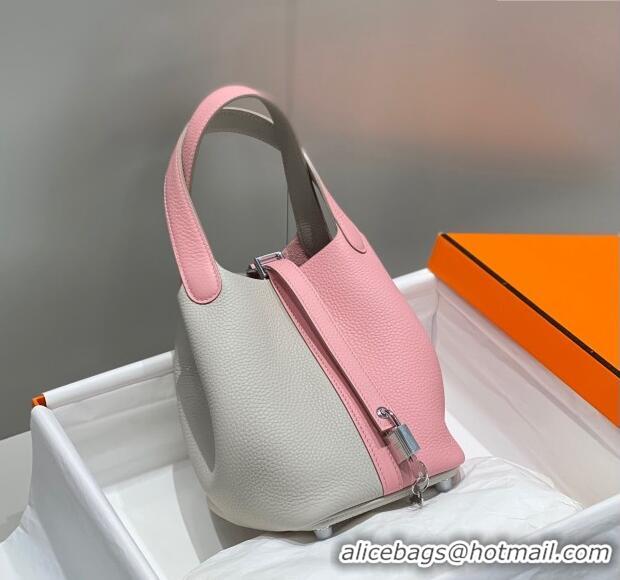 Low Price Hermes Picotin Lock Bag 18cm in Patchwork Grained Leather H6015 Pearly Grey/Cream Pink