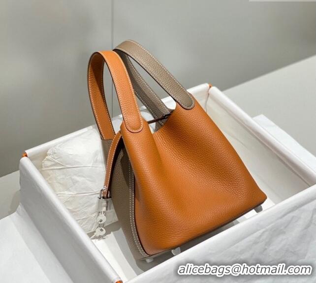 Famous Brand Hermes Picotin Lock Bag 18cm in Patchwork Grained Leather H6015 Elephant Grey/Brown