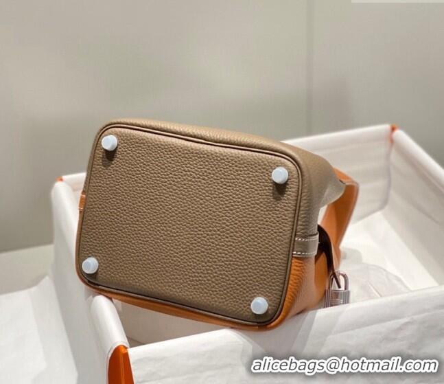 Famous Brand Hermes Picotin Lock Bag 18cm in Patchwork Grained Leather H6015 Elephant Grey/Brown