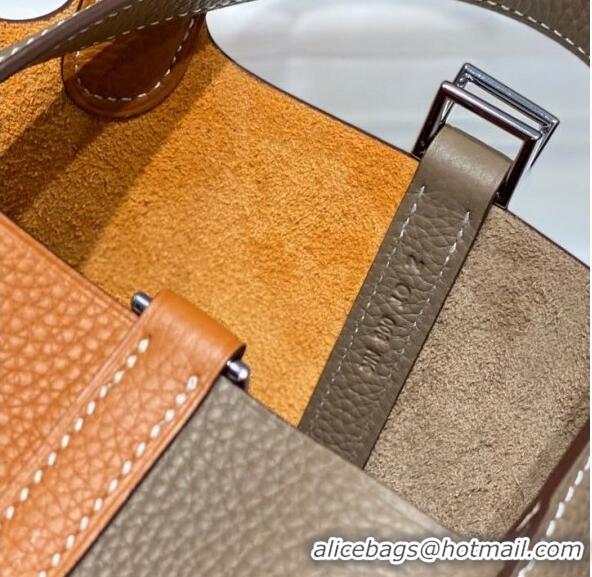 Famous Brand Hermes Picotin Lock Bag 18cm in Patchwork Grained Leather H6015 Elephant Grey/Brown