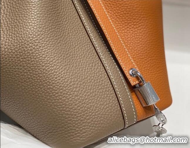 Famous Brand Hermes Picotin Lock Bag 18cm in Patchwork Grained Leather H6015 Elephant Grey/Brown