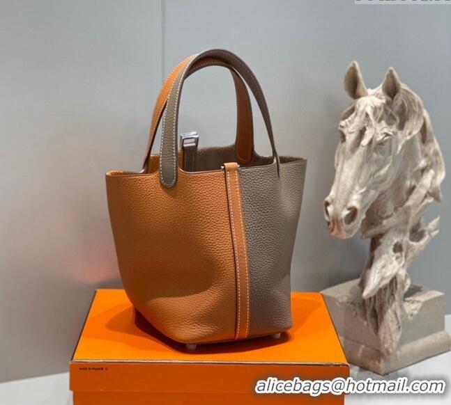 Famous Brand Hermes Picotin Lock Bag 18cm in Patchwork Grained Leather H6015 Elephant Grey/Brown