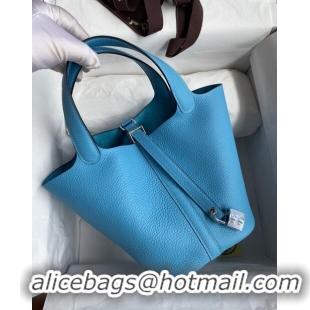 Top Grade Hermes Picotin Lock Bag 18cm/22cm in Taurillon Clemence Leather H0701 North Blue/Silver (Full Handmade)