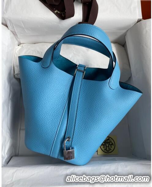 Top Grade Hermes Picotin Lock Bag 18cm/22cm in Taurillon Clemence Leather H0701 North Blue/Silver (Full Handmade)